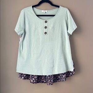 Umgee Mint Green Top with Floral Hem